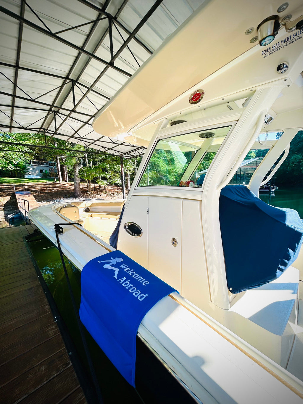 Custom 20"W X 36"L "Welcome Abroad" SUNBRELLA Canvas Gunwale Boarding Mat